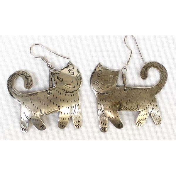 Vintage Taxco Sterling Silver Cat Earrings