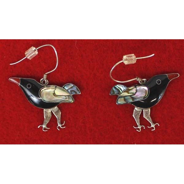 Sterling Silver & Abalone Crow Earrings