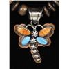 Image 2 : Navajo Turquoise Orange Shell Dragonfly Necklace