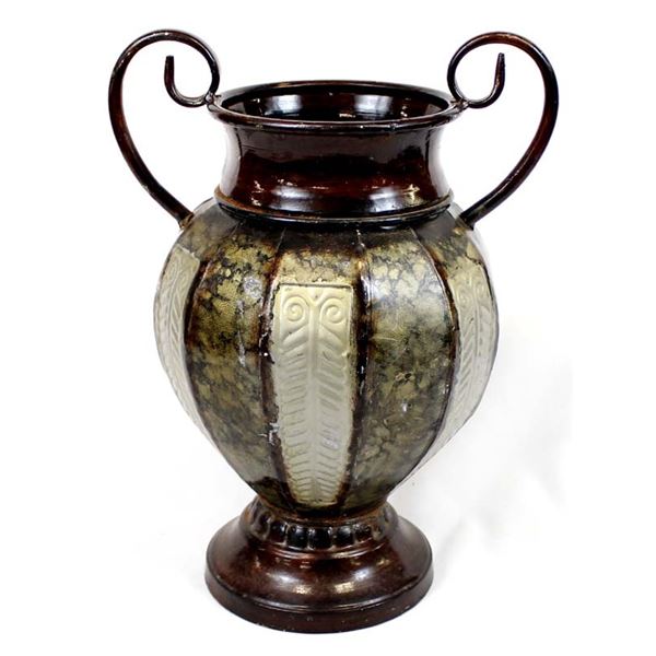 Large Double Handled Metal Art Vase