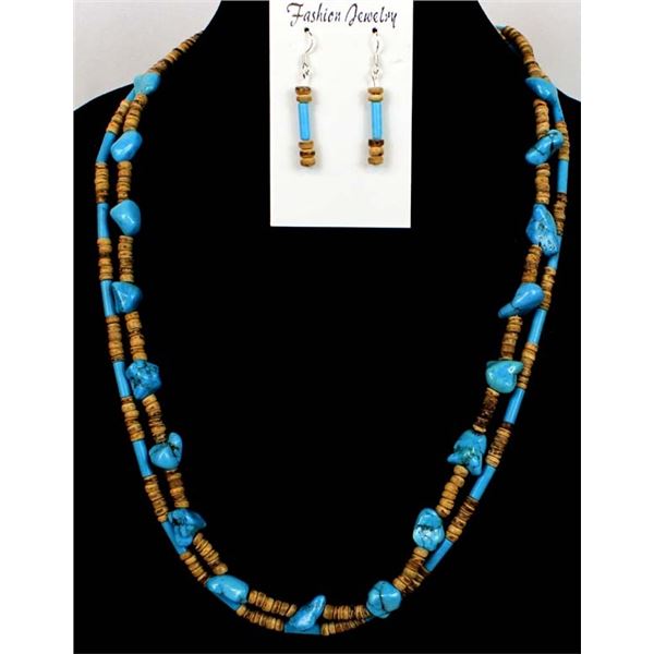 2 Strand Turquoise & Heishi Necklace & Earrings