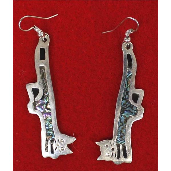 Alpaca Inlay Abalone Cat Earrings