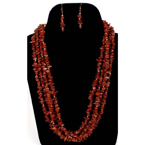 4 Strand Polished Red Creek Jasper Necklace