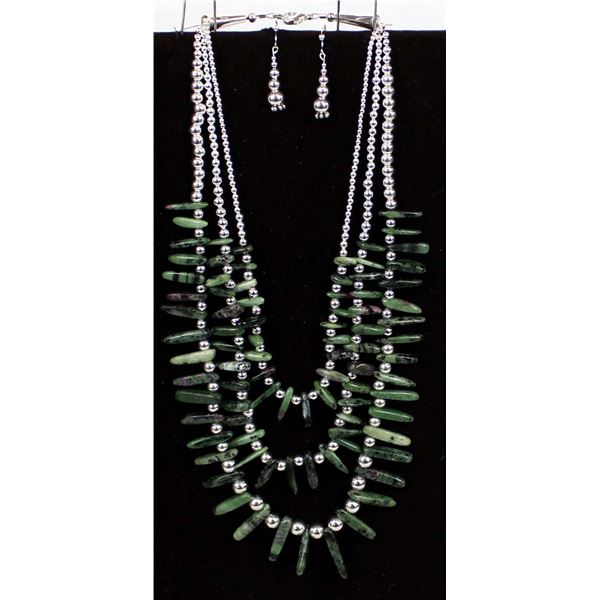 3 Strand Ruby & Zoisite Sterling Bead Necklace