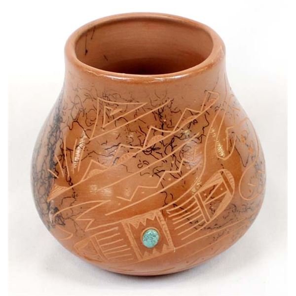 Navajo Horse Hair Pottery Vase by Skeeter Vail