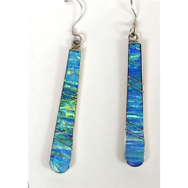 Sterling Silver & Lab Opal Pierced Earrings