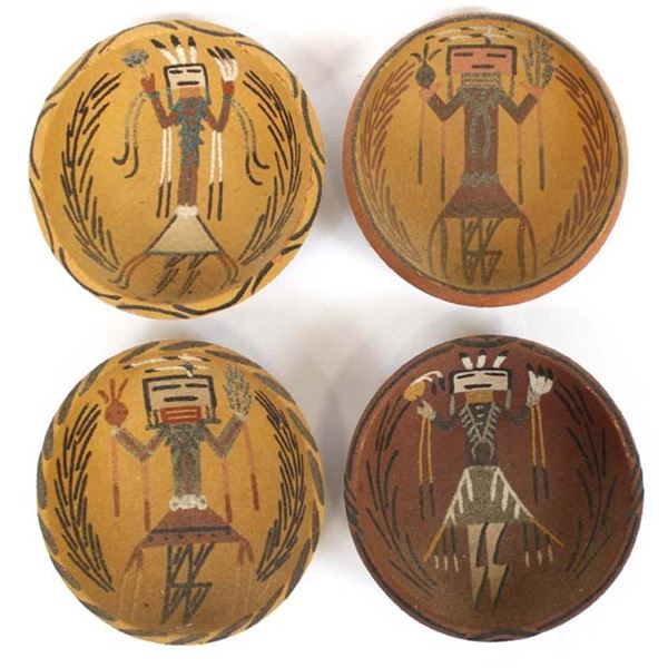 4 Native American Navajo Sand Painted Bowls