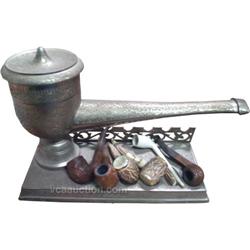 Turn-Of-Century Pipe Holder, Humidor W/ Music & Pipes