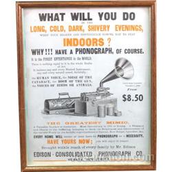 Edison Phonograph Framed Ad 11-3/4" X 14-3/4"
