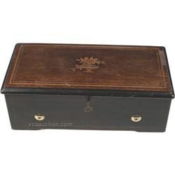 6" Cylinder Music Box, Partially Restored w/ Lid Key &