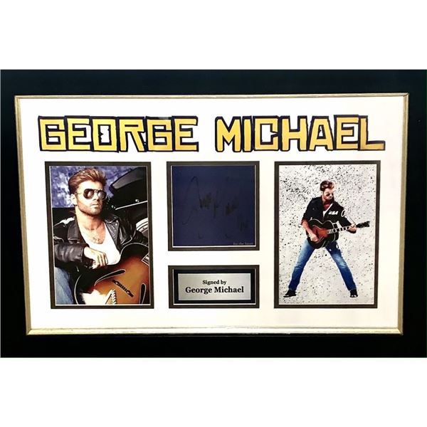 Signed and Framed George Michael Signature Cut With 2 Photographs/Engraved Name