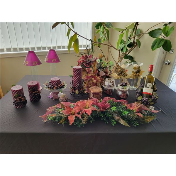 Burgundy Candles with Silk Plants & Wine Bottle Holder (99 Gretzky Bottle)