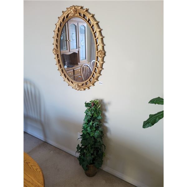 Large Decorative Oval Mirror & Artificial Plant
