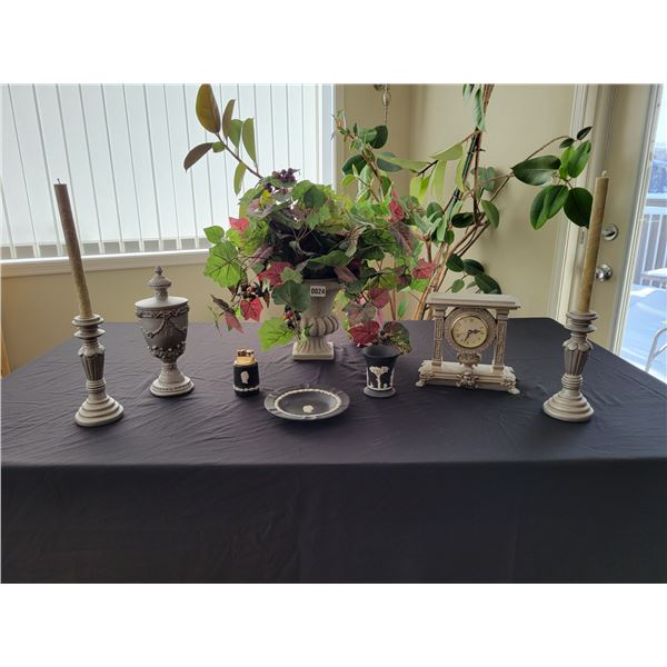 Cherub Clock - Silk Plant - Ceramic Plate - Lighter - Cup - Candlesticks