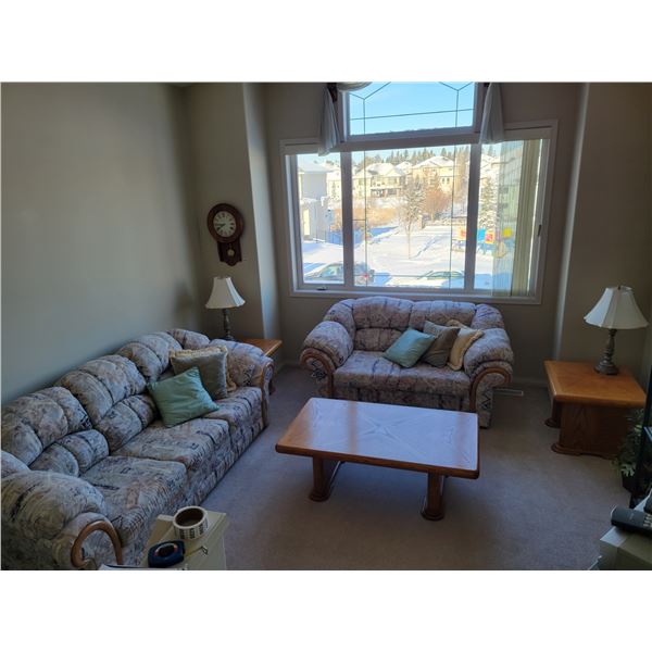 Couch & Loveseat with Coffee Table & End Tables & Lamps