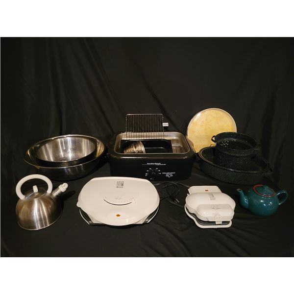 Hamilton Beach 18 Quart Roaster - 2XL Stainless Steel Bowls - 2 George Foreman Grilling Machines
