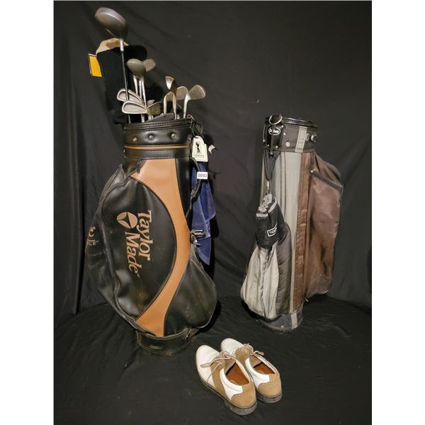 Golf Clubs (14) 2 Golf Bags & Golf Shoes (Size 10)