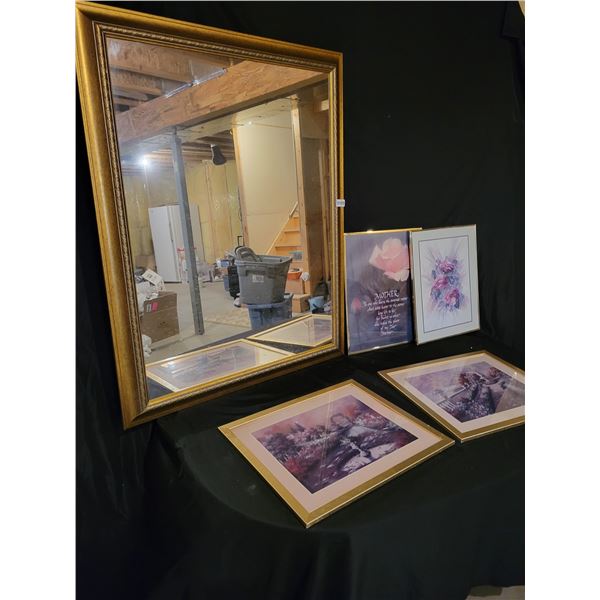 Large Mirrors x2 (Some Damage to Frames) 46 x 36 - 4 Medium Size Prints