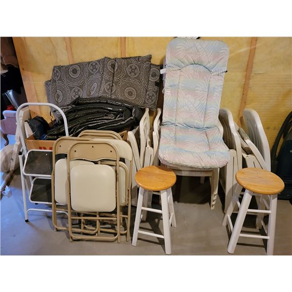 Lawn Chairs (Assorted Sizes & Cushions) Umbrella & Stand - Step Ladder