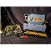 Image 1 : Metal Tool Box - Socket Set (Incomplete) - Saw - Pipe Wrench- Wiper Blades - Paint Accessories