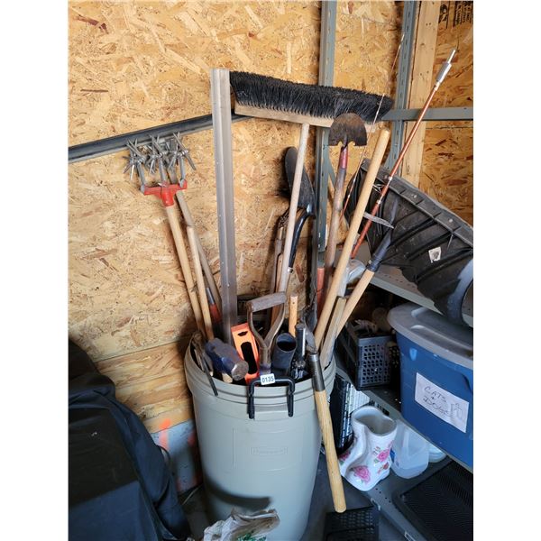 Rubbermaid Bin Full of Outdoor Tools