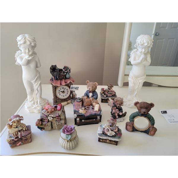 Porcelain Cherubs & Bear Collection (Clock & Small Boxes with Ornaments