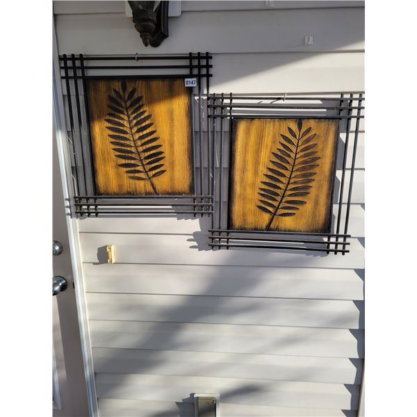 Outdoor Wood Engraved and Metal Framed Decoration x2