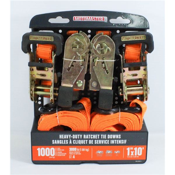 HEAVY DUTY RATCHET TIE DOWNS 1" X 10 FOOT - 3000 LB CAPACITY