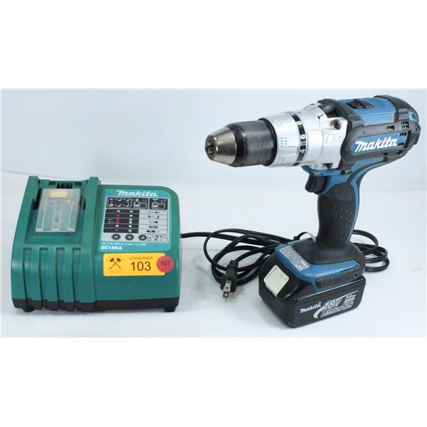 MAKITA 18 VOLT CORDLESS DRILL WITH CHARGER AND BATTERY