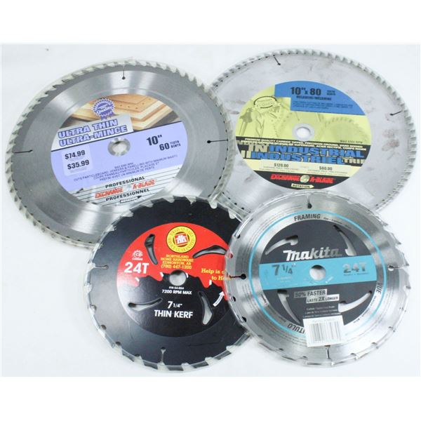 LOT OF 4 ASSORTED NEW SAW BLADES INCLUDING MAKITA & HOME HARDWARE