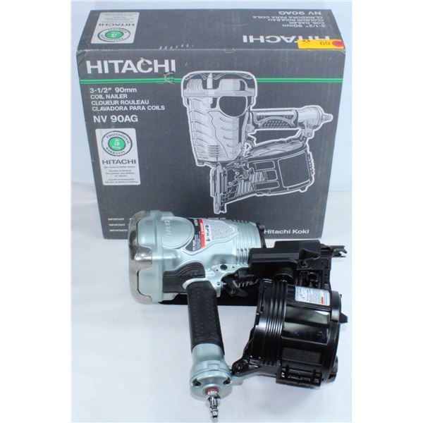 LIKE NEW HITACHI 3-1/2" (90MM) COIL NAILER NV 90AG WITH ORIGINAL BOX.
