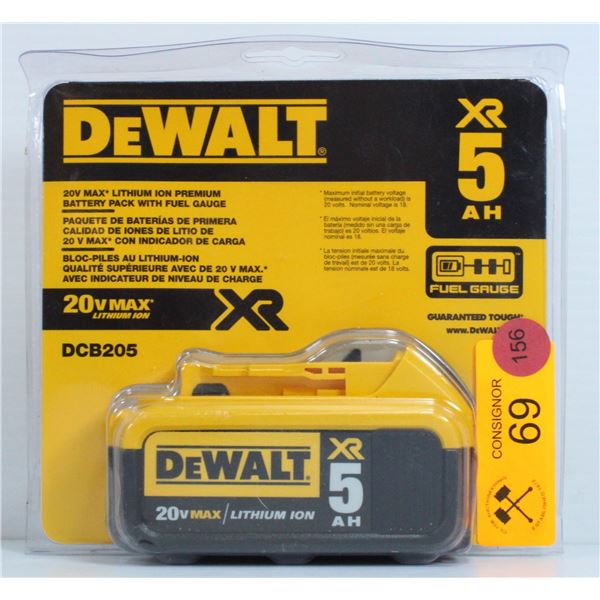 NEW DEWALT XR 5 AH 20V LITHIUM BATTERY MODEL DCB205