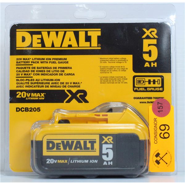 NEW DEWALT XR 5 AH 20V LITHIUM BATTERY MODEL DCB205