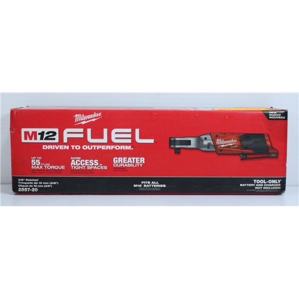 NEW MILWAUKEE M12 FUEL 3/8" RATCHET WITH UP TO 55 FT-LBS MAX TORQUE (TOOL ONLY)