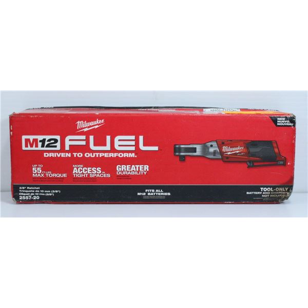 NEW MILWAUKEE M12 FUEL 3/8" RATCHET WITH UP TO 55 FT-LBS MAX TORQUE (TOOL ONLY)