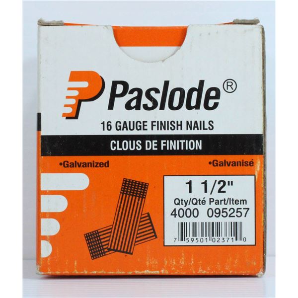 BOX OF PASLODE 16 GAUGE FINISHING NAILS 1-1/2", CONTAINS 4000 NAILS