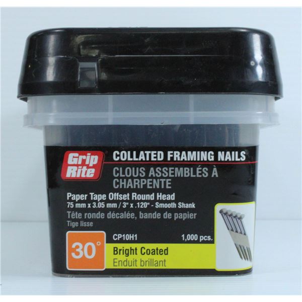 GRIP RITE COLLATED FRAMING NAILS - PAPER TAPE OFFSET ROUND HEAD - 3" X .120"