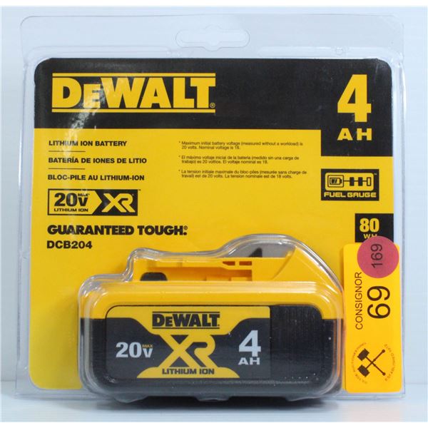 NEW DEWALT 4 AH 20V LITHIUM ION BATTERY MODEL DCB204