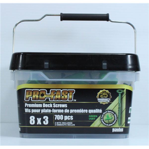 CASE OF PRO-FAST GREEN TREATED 8 X 3 PREMIUM DECK SCREWS, 700 PIECES