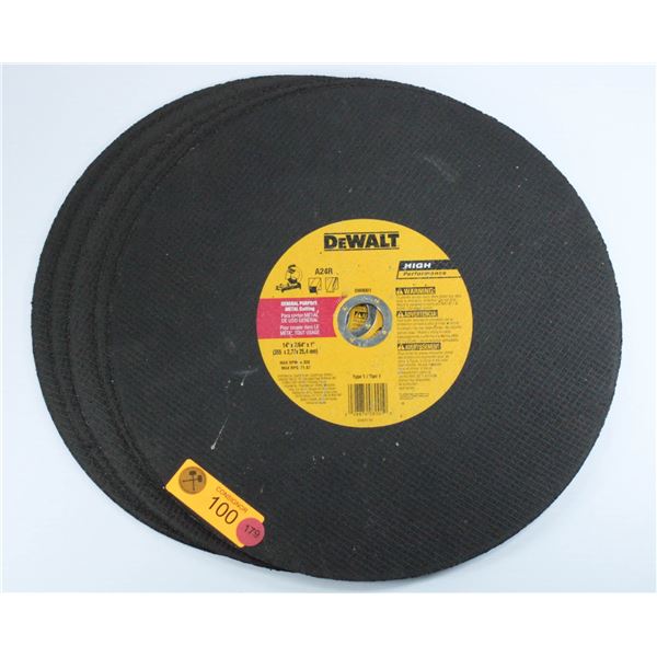 LOT OF 5 DEWALT A24R 14" X 7/64" X 1" HIGH PERFORMANCE METAL CUTTING DISCS