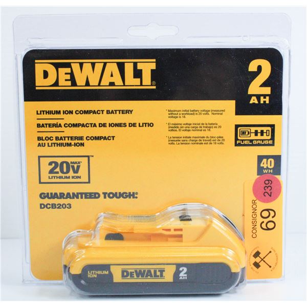 NEW DEWALT 2 AH 20V LITHIUM ION COMPACT BATTERY MODEL DCB203