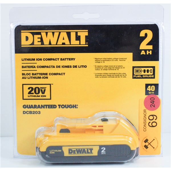NEW DEWALT 2 AH 20V LITHIUM ION COMPACT BATTERY MODEL DCB203