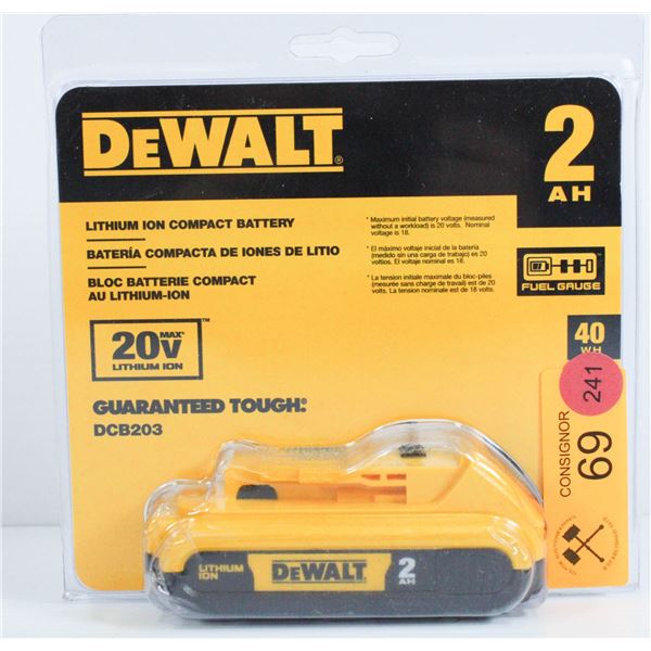 NEW DEWALT 2 AH 20V LITHIUM ION COMPACT BATTERY MODEL DCB203