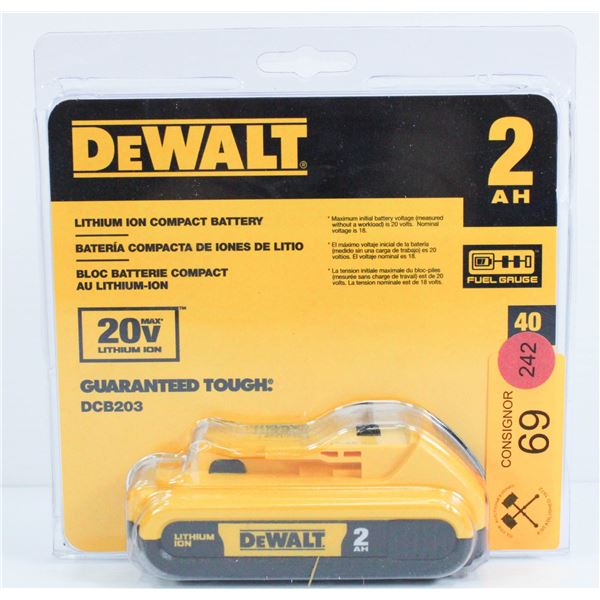 NEW DEWALT 2 AH 20V LITHIUM ION COMPACT BATTERY MODEL DCB203