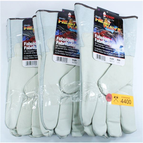 LOT OF 3 PAIRS OF WATSON WINTER HEAT WAVE FABRICATOR GLOVES - SIZE LARGE