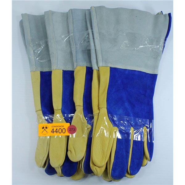 LOT OF 4 PAIRS LEATHER WELDING GLOVES - SIZE LARGE
