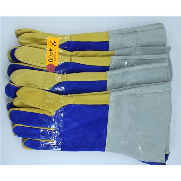 LOT OF 4 PAIRS LEATHER WELDING GLOVES - SIZE LARGE
