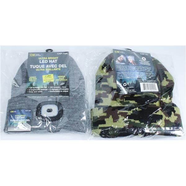 LOT OF TWO ULTRA BRIGHT LED TOQUES - ONE SIZE FITS ALL