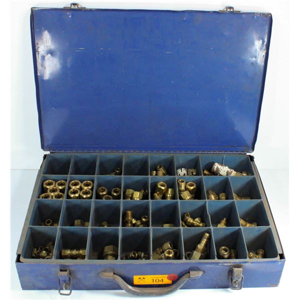 BOX OF ASSORTED BRASS LINE FITTINGS AND CONNECTORS