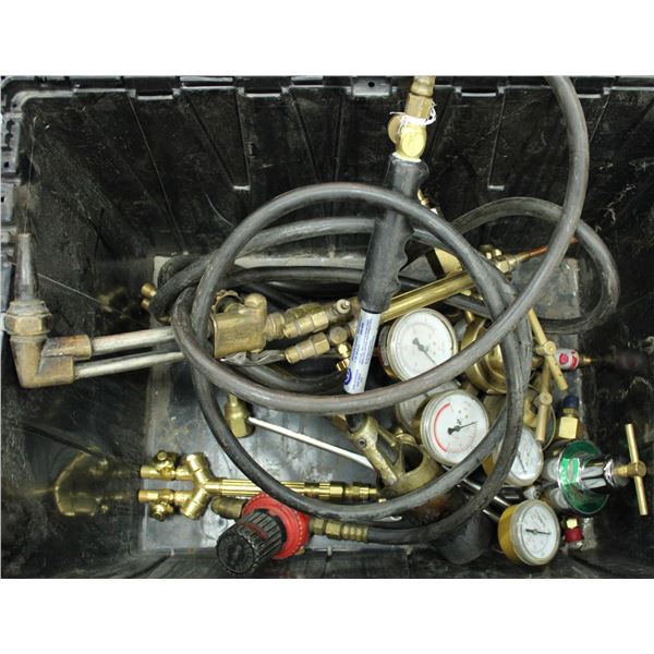 LOT OF ASSORTED REGULATORS AND WELDING TORCHES
